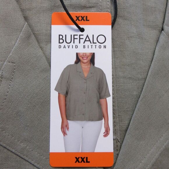 BUFFALO DAVID BITTON Linen Blend Button Front Shirt XXL Olive Green Top 2XL NWT - Picture 4 of 10